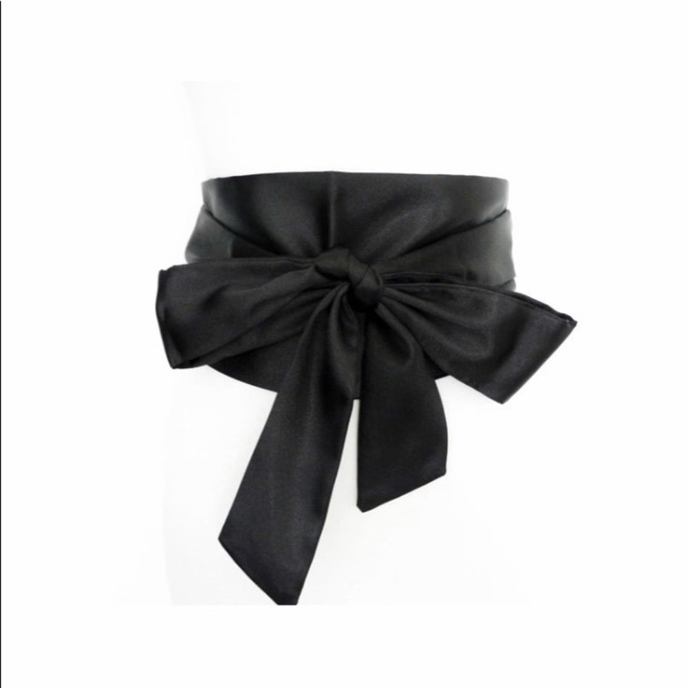 NEW Woman Black Wide Satin Sash Wrap Tie